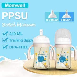 Momwell PPSU Botol Minum Bayi dan Botol Susu Sedotan Training Sippy Cup 240ml Straw Cup