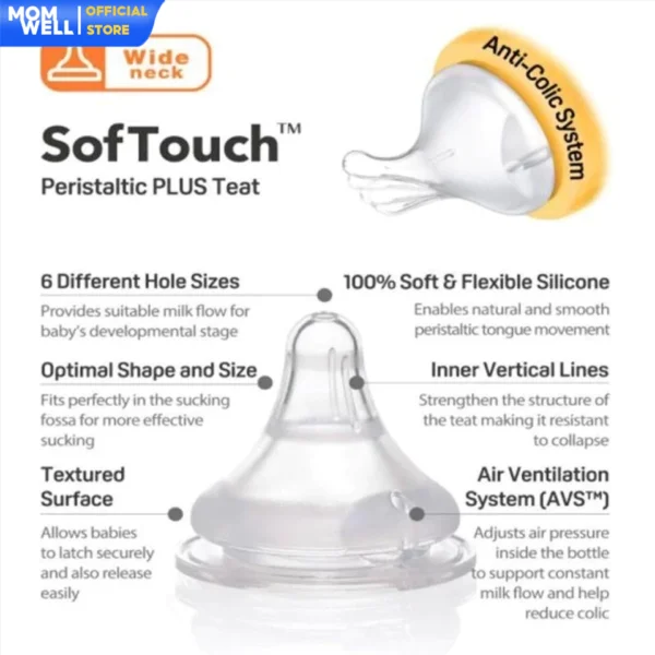 Momwell BPS01 Botol Susu PPSU Gen 2 Wide Neck PPSU Botol Dot Bayi Soft Touch Nipple - Gambar 5