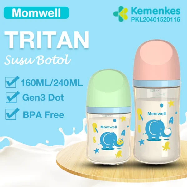 Momwell BPS06 Botol Susu bayi Tritan BPA Free Anti Bocor Botol Minum Bayi Dot Bayi Botol