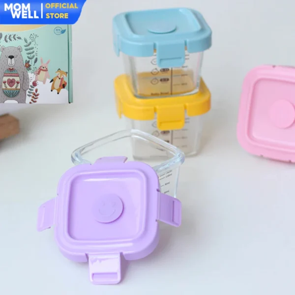 Momwell 6 in 1 Tempat Mpasi Kaca Hampers Baby Gift Set Wadah Mpasi Kado Lahiran Bayi Sendok GFB10 - Gambar 3