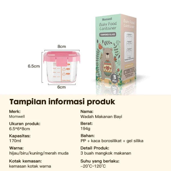 Momwell GFB12 Baby Food Container Tempered Glas - Gambar 8