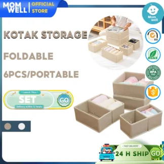 Momwell Kotak Penyimpanan Serbaguna Set 6 Storage Box Organizer Kain Sekat Laci Lemari Tempat