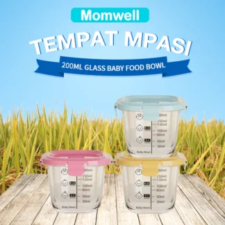 Momwell Tempat Mpasi Kaca 200ML Tutup Plastik
